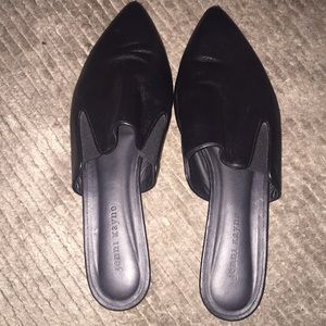 Black leather slides